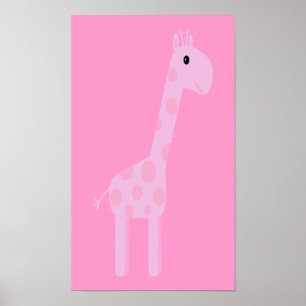 Cute Rosa Tecknad Giraffe Anpassade Poster