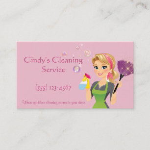 Cute Rosa Tecknad Maid House Städning Services Visitkort