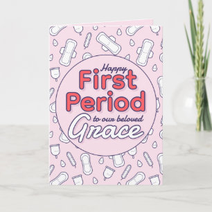 Cute Rosa Tecknad Pad Tampon Första perioden Kort