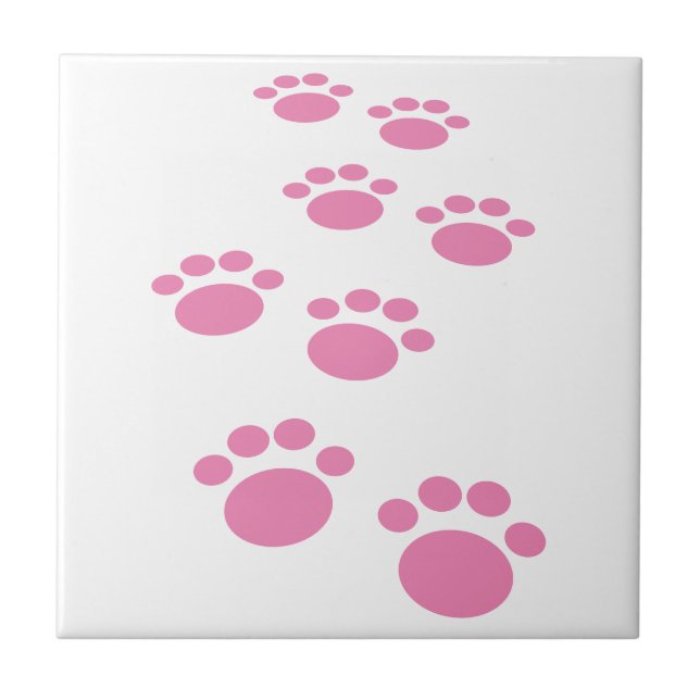 Cute Rosa Tecknad Pet Tass Trail Ceramic Tile Kakelplatta (Framsidan)