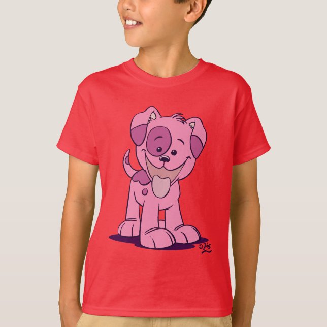 Cute Rosa Tecknad Puppy Barn T-shirt (Framsida)