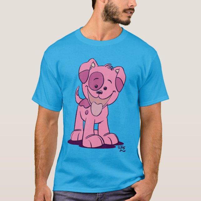 Cute Rosa Tecknad Puppy T-shirt (Framsida)