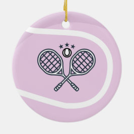 Cute Rosa Tennis Boll & Rackets Adsible Girly Julgransprydnad Keramik