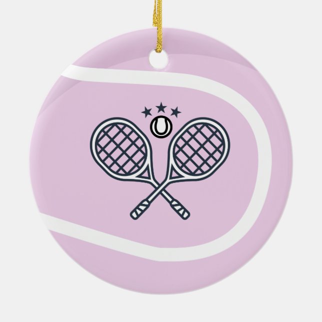Cute Rosa Tennis Boll & Rackets Adsible Girly Julgransprydnad Keramik (Baksidan)