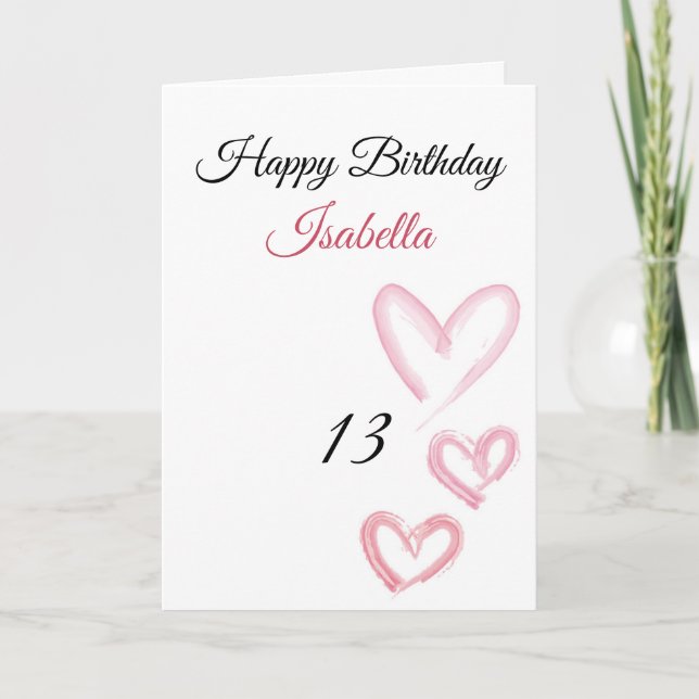 Cute Rosa Three Paint Stroke Hearts 13 Birthday Kort (Framsida)