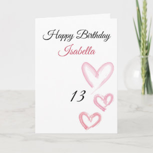 Cute Rosa Three Paint Stroke Hearts 13 Birthday Kort