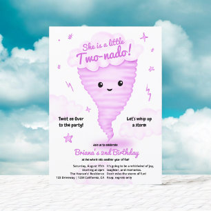 Cute Rosa Tornado: Andra födelsedag: Kids party Inbjudningar