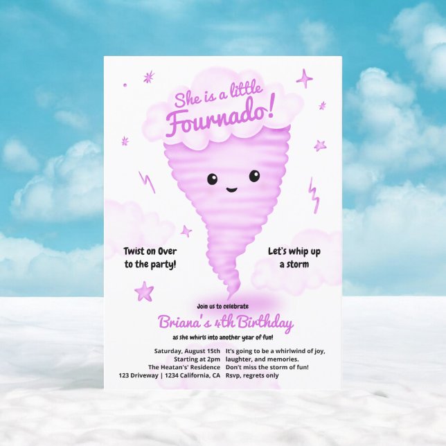 Cute Rosa Tornado Théed 4e födelsedagen Kids party Inbjudningar (Cute Pink Tornado Themed 4th Birthday Kids party Invitation)