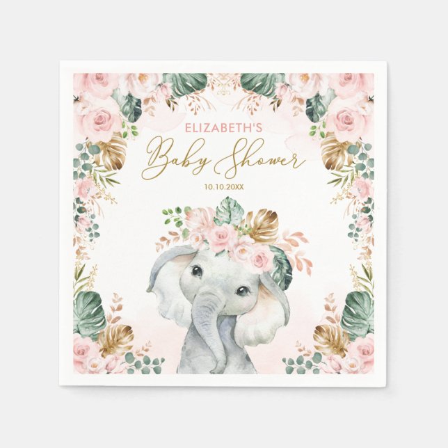 Cute Rosa  Tropical Elephant Baby Shower Pappersservett (Framsidan)
