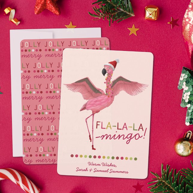 Cute Rosa Tropical Florida Flamingo jul Julkort (Skapare uppladdad)