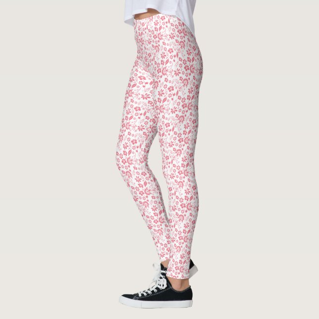 Cute  Rosa Tropical Flowers Mönster Leggings (Vänster)