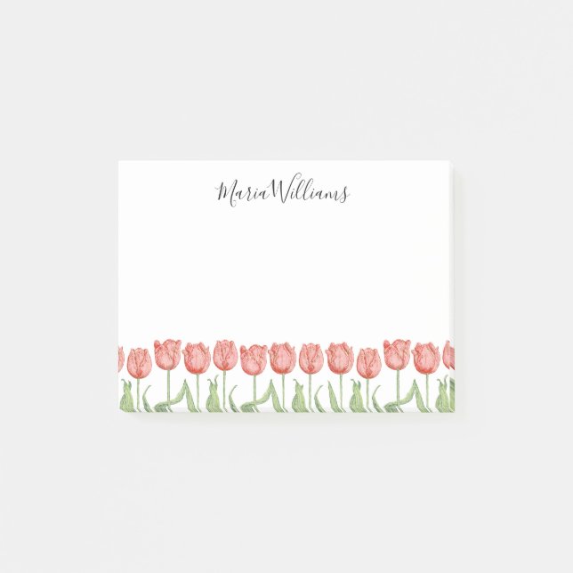 Cute Rosa Tulip Garden Personlig 4x3 Post-it Block (Framsida)