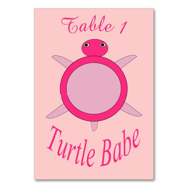 Cute Rosa Turtle Babe Anpassningsbar Tablecard Bordsnummer (Framsidan)