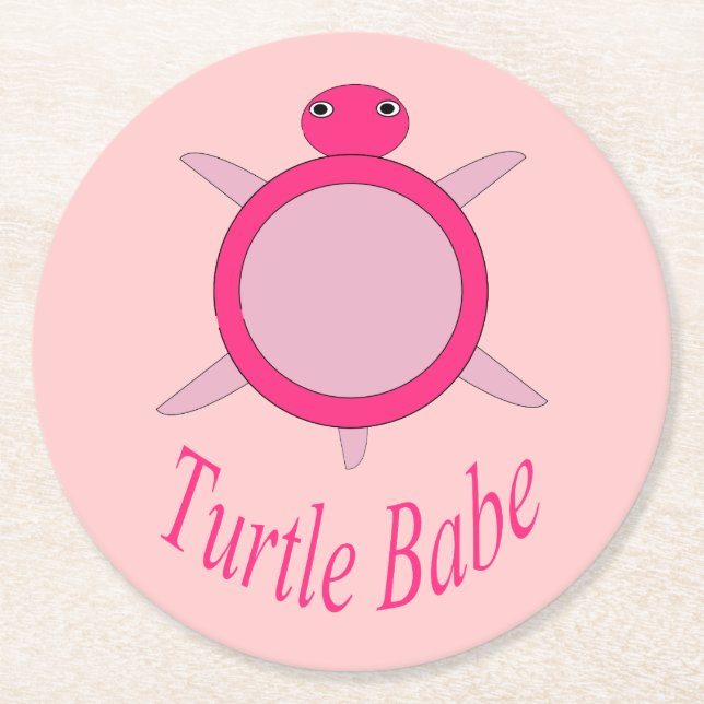 Cute Rosa Turtle Babe Papper Underlägg Rund (Framsidan)