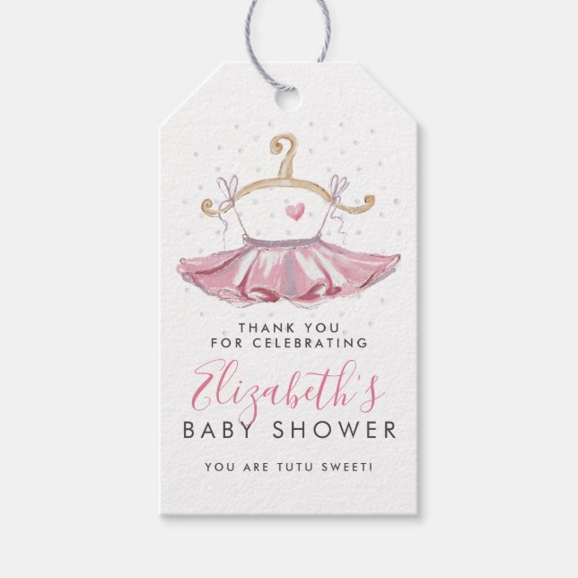 Cute Rosa Tutu Ballerina Baby Shower Tack Presentetikett (Framsidan)