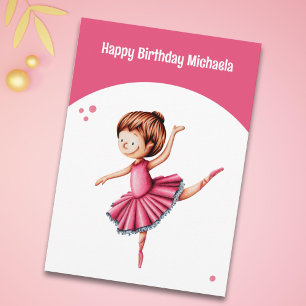 Cute Rosa Tutu Ballerina Dancing Birthday Kort