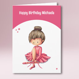 Cute Rosa Tutu Ballerina Girl Birthday Kort