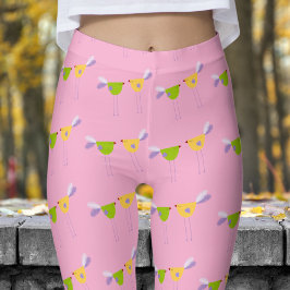 Cute Rosa Två lilla fåglar Mönster Leggings