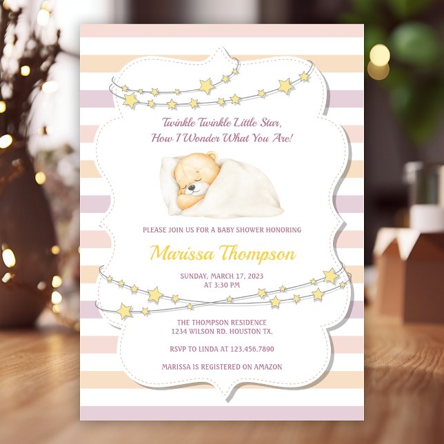 Cute Rosa Twinkle Little Star Baby Shower Inbjudningar (Skapare uppladdad)