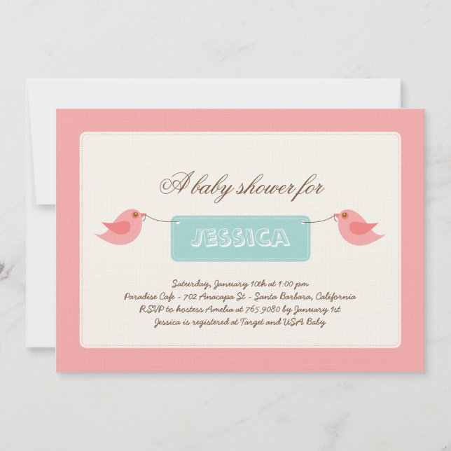 Cute Rosa Twitters Baby Shower-inbjudan Inbjudningar (Framsida)