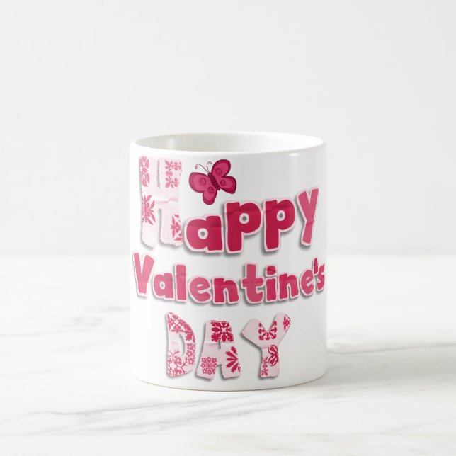 Cute Rosa Typography Valentine Day Mugg (Center)