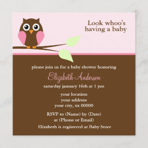 Cute Rosa Uggla Baby Shower Inbjudningar