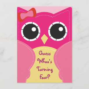 Cute Rosa Uggla Birthday eller Baby Shower-inbjuda Inbjudningar