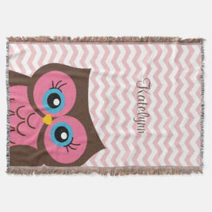Cute Rosa Uggla Chevron Zigzag Anpassningsbar Thro Mysfilt