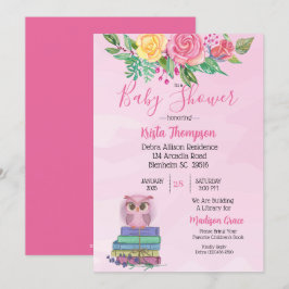 Cute Rosa Uggla för med sig en Bok-babyskö Inbjudningar