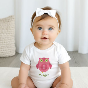 Cute Rosa Uggla Girl Namn First Birday Tee