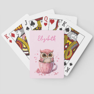 Cute Rosa Uggla i Kopp Casinokort