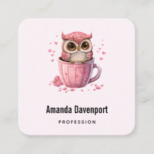 Cute Rosa Uggla i Kopp Fyrkantigt Visitkort