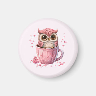 Cute Rosa Uggla i Kopp Magnet