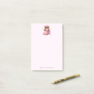 Cute Rosa Uggla i Kopp Post-it Block