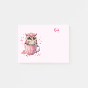 Cute Rosa Uggla i Kopp Post-it Block