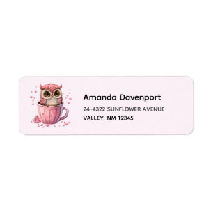 Cute Rosa Uggla i Kopp Returadress Etikett