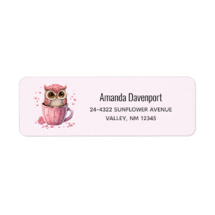 Cute Rosa Uggla i Kopp Returadress Etikett