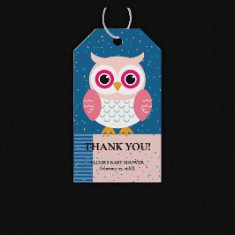 Cute Rosa Uggla Kön Neutral Woodland Baby Shower Presentetikett