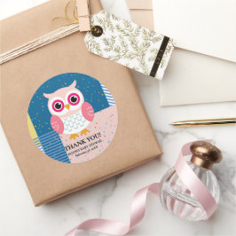 Cute Rosa Uggla Kön Neutral Woodland Baby Shower Runt Klistermärke