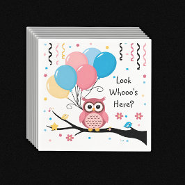 Cute Rosa Uggla med ballonger och konfetti babysko Pappersservett