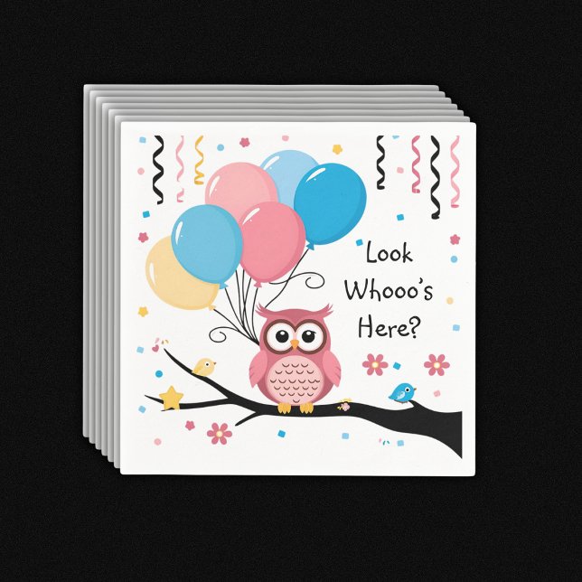 Cute Rosa Uggla med ballonger och konfetti babysko Pappersservett (Skapare uppladdad)