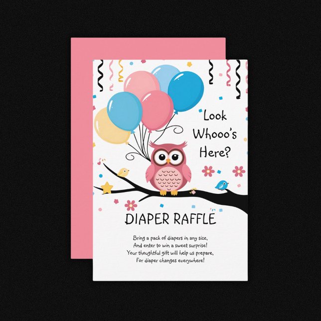 Cute Rosa Uggla med ballonger och konfetti babysko Tilläggskort (Skapare uppladdad)