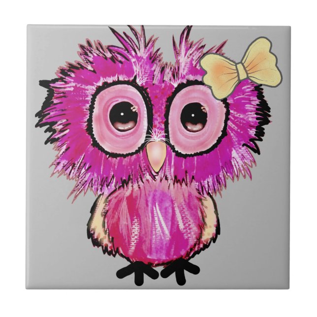 Cute Rosa Uggla med bandbåge Kakelplatta (Framsidan)