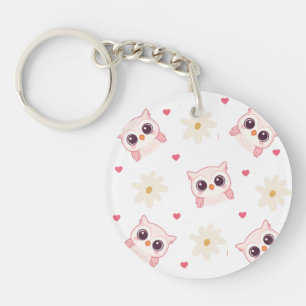 Cute Rosa Uggla Mönster Keychain - Kawaii Stil