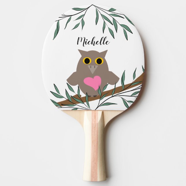 Cute Rosa Uggla Namn Pingisracket (Framsidan)