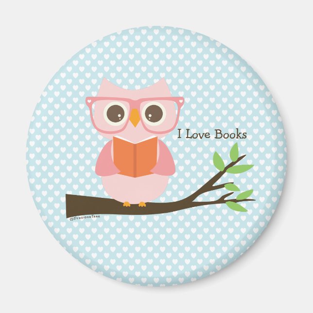 Cute Rosa Uggla Reading Magnet (Framsidan)
