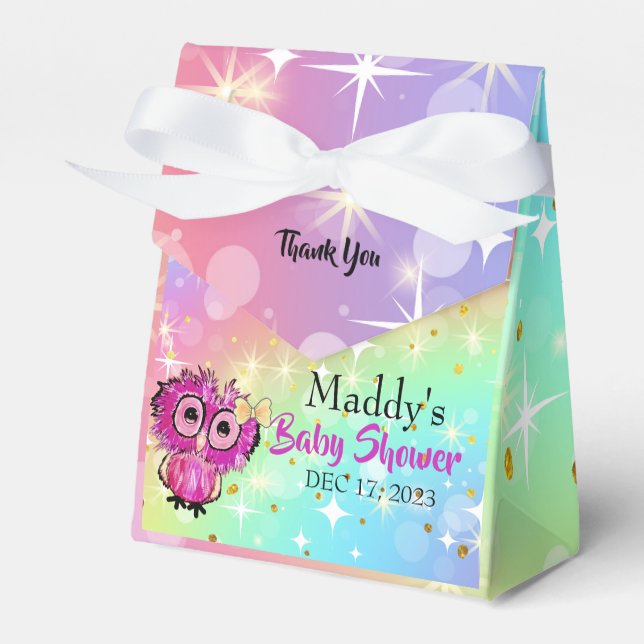 Cute Rosa Uggla Stars Twinkle Tack Baby Shower Presentaskar (Framsidan Sidan)