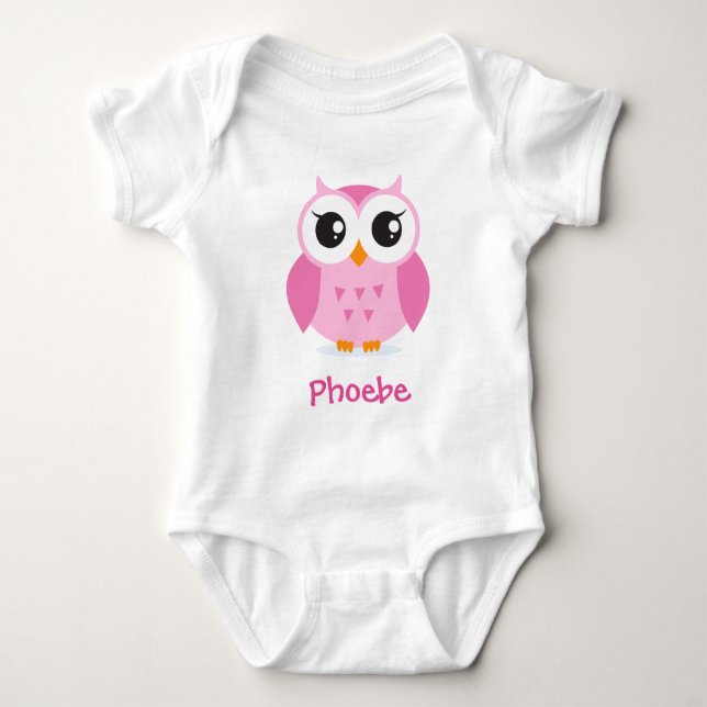 Cute rosa uggla tecknad personlig baby tröja (Framsida)