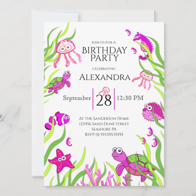 Cute Rosa under Sea Girl Birthdays Party (Framsida)