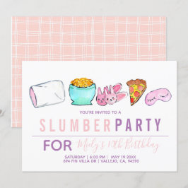 Cute rosa unge slummer party födelsedag inbjudan